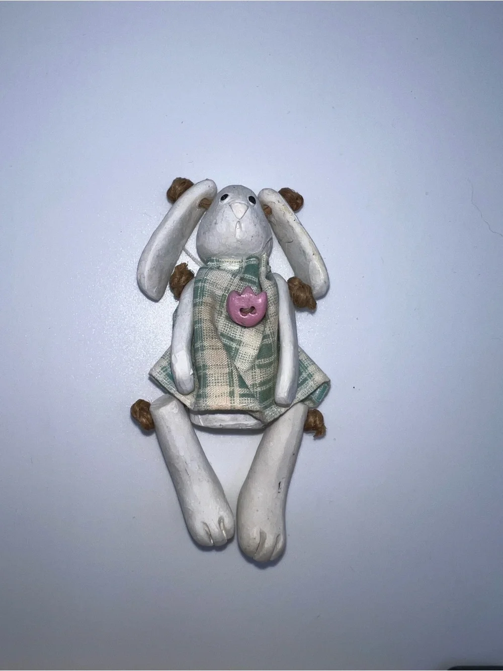 Russ Ceramic Articulated Bunny In Green Plaid Dress